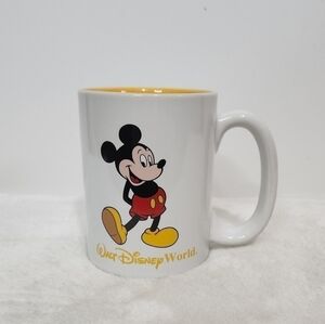 Walt Disney World Glazed White Yellow Mickey Mouse Coffee Cup Mug 14 Oz
